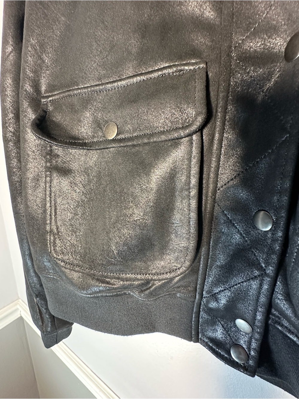 Evereve Aviator Black Faux Leather Bomber Jacket Large - Picture 5 of 15
